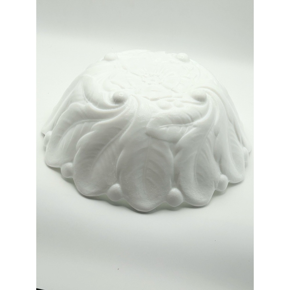 Vintage‎ White Milk Glass Footed Bowl Embossed Leaf Flower Serving Bowl 8.5 "